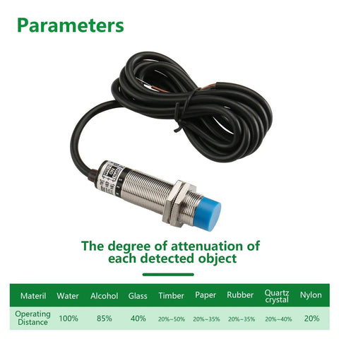 Capacitive Proximity Sensor Switch M18 3 Wire NPN Normally Open DC 10 to 30V 300mA Detecting Distance 10mm No-Drill Tank Monitoring Through Plastic or Glass Containers, black cable and metal threaded body
