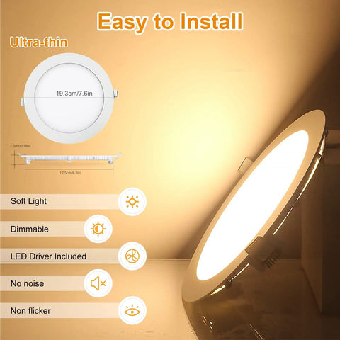 Ultra Thin 7 Inch LED Recessed Pot Light Downlights 6 Pack Dimmable 18W Equivalent 135W 6000K Daylight 1800 Lumens Easy Install