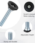 Solid 4 Pack Three Eighths Inch Sixteen Thread Furniture Levelers, 50mm Adjustable Screw In Feet, beefy galvanized steel, anti-slip base