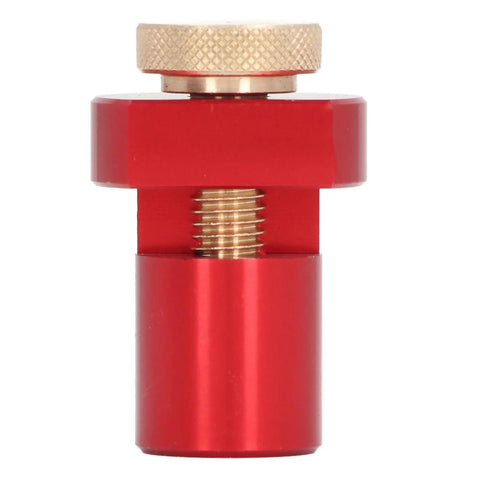 19mm Table Stop For Woodworking Aluminum Alloy With Thumb Screw Lock CNC Processed Non Slip Workbench Limiting Block For Planing Sanding And Marking Red, close-up.