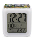 Tractor Farm Alarm Clock With 7 Color Changing Night Light, Digital Temperature Display on a white cube desk clock.