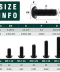 Premium M5 Black Torx Security Screws Kit With Matching Bit Made From 304 Stainless Steel Button Heads size info chart.