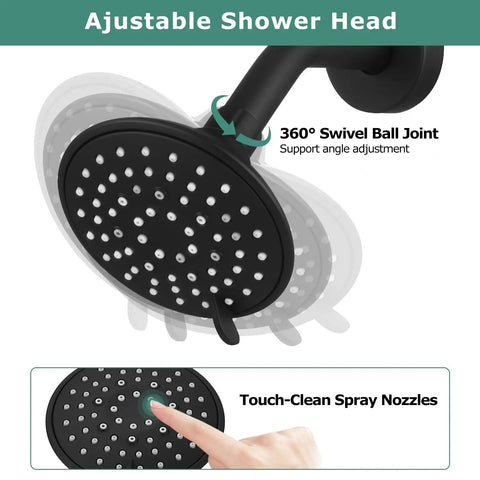 Shower Faucet With Valve Single Handle Trim Kit And 5 Spray Modes Shower Head Wall Mounted System with touch-clean spray holes