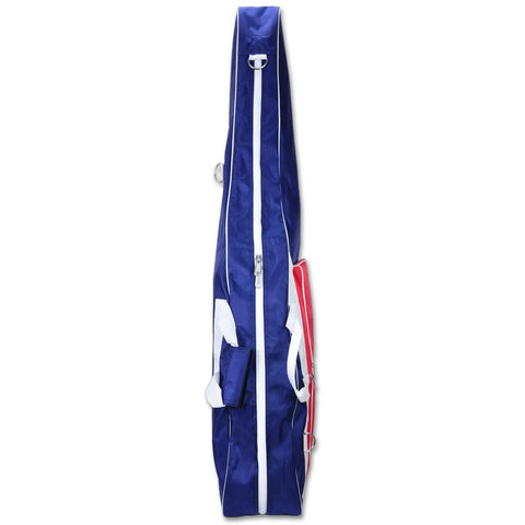 Side view of a Durable Fencing Equipment Bag For Beginners Portable With Handle And Shoulder Strap, blue with side pockets visible.