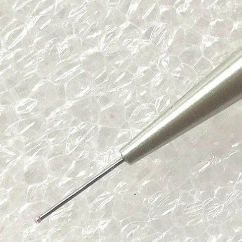 Close-up of M2 CMM probe with carbide stem and 0.5 mm ball tip, 20 mm length