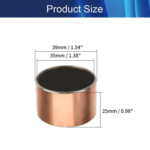 Rock Solid Three Pack Sleeve Bearings Thirty Five Millimeter Inner Bore By Thirty Nine Millimeter Outer Diameter By Twenty Five Millimeter Length Smooth Sliding Plain Oilless Bushings built tough, showing dimensions of 35mm bore, 39mm outer diameter, and 25mm length.