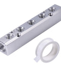 5 Way 7 Port Aluminum Pneumatic Manifold Air Distribution Block With G1/2 Inlet Ports And G1/4 Inch Output For High Flow Compressed Air Systems Includes Three Meter Tape Silver Finish Durable Heavy Duty Pro Grade