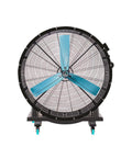 Heavy Duty Industrial Floor Fan With Three Sturdy Aluminum Blades And Rust Proof Steel Build, front view on caster base.