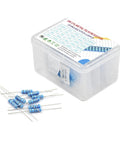 Box of 3W Metal Film Resistor Kit, 125 Pieces, 25 Value Assortment From 0.68 Ohm To 1 Megohm, Tolerance 1 Percent, blue color coded resistors.