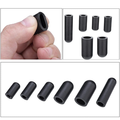 80 Piece Vacuum Cap Assortment Rubber Caps For Carbs And Manifolds, Dropper Style in various sizes, held by hand, black nitrile material.