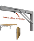 16 Inch Folding Shelf Brackets Set 4 Pack Heavy Duty Stainless Steel Wall Mounted L Shelf Brackets shown folded and extended
