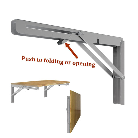 16 Inch Folding Shelf Brackets Set 4 Pack Heavy Duty Stainless Steel Wall Mounted L Shelf Brackets shown folded and extended