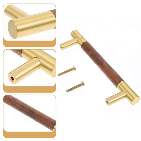 Brass Cabinet Pulls With Solid Black Walnut Wood Backings 195mm Length 160mm Center To Center Holes Vintage Style Drawer Handles