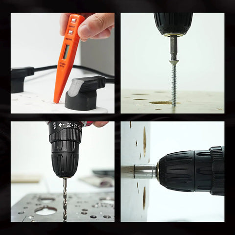 Cordless Drill Kit 21V Power Drill Set With Two Batteries And Charger 25 Plus 3 Torque Settings in use on various materials.