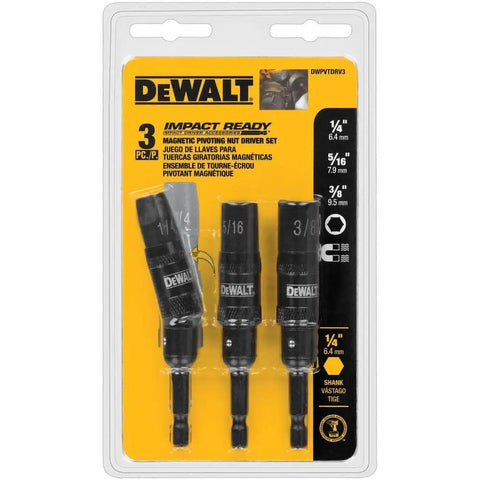 Pivoting Nut Driver Set For Impact Tools, 3-Piece, Impact Ready, Gear Up With Recessed Corner Design For Flat Drive To Minimize Shavings, Magnetic Nut Driver With Extra-Strength Magnet For Superior Bit Retention, Built Tough For Wrenches And Drills