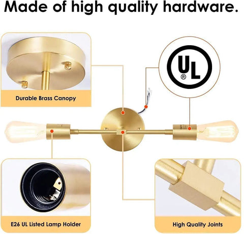 Two Light Brass Vanity Lights Over Mirror Dope Modern Semi Flush Mount Ceiling Fixture For Bathroom Hallway Bedroom Living Dining Two Pack Durable Brass Construction With Anti Oxidation And Color Retention diagram
