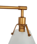 Close-up of gold metal frame with frosted glass shade for Hot Gold Bathroom Light Fixtures Modern Farmhouse Vanity Lights Over Mirror Four Light Vanity Lighting With Frosted Glass Shades For Bright Warm Bath Ambiance.