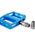 Blue bike pedal with 20mm extender chrome-moly steel for 9/16 inch thread. Bike Pedal Extenders 20mm Spacers For 9 16 Inch Threaded Pedals Fit MTB BMX Road SPD Anti Rust Chrome Moly Steel With Knee Protection And Smoother Rides.