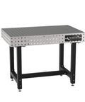 Hardcore Heavy Duty Steel Welding Fixture Table With Laser Cut Holes And Adjustable Levelers For Your Shop Rig And 48X30 Grind Ready Metal Fabrication Setup.