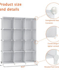 12 Cube Closet Organizer And Storage System White with size details and strengthened connectors for stability.