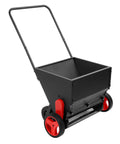 Four Wheel Spreader And Garden Cart For Lawn Fertilizer Grass Seed And Compost Topdresser Push Cart With Handle, red wheels