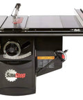 Front view of 10 Inch Industrial Cabinet Saw With 5 HP Motor And 36 Inch T Glide Assembly For Pro Grade Shops Experience Precision Rips