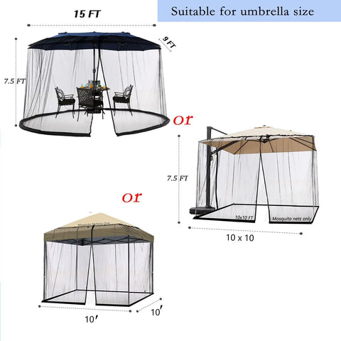 Mosquito Net For Patio Umbrella, 15Ft Black ✓