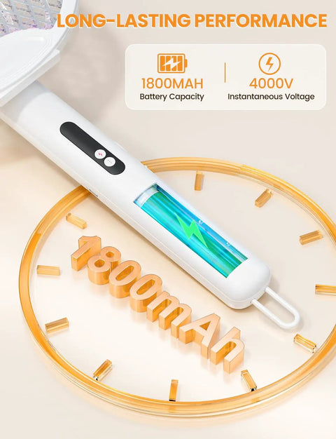 Electric Fly Swatter Zapper Racket 4000V With 1800mAh Rechargeable Battery Dual Modes 5 Layer Safety Mesh close-up