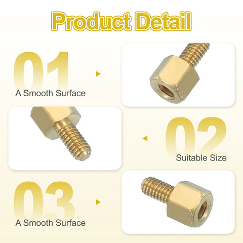 50 Pcs Killer Brass PCB Standoffs Hex Spacers M2.5 Female Thread 4Plus5 Millimeter For Rad FPV Drone Builds, showing smooth brass standoffs.
