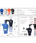 Detailed setup diagram of Cyclone Dust Collector for Woodworking, 50T4 T32 Series with dimensions and assembly instructions