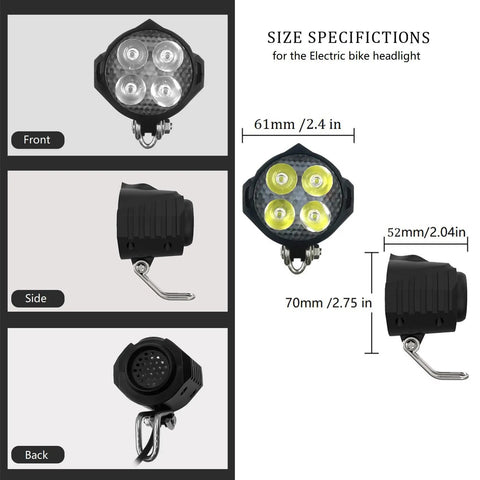 Ultra Bright 12W Ebike Front Light With Horn Waterproof 3 Pin Connector 300 Lux High Output Headlight For 36V And 48V Mountain Bikes Or E Scooters Night Ride Safety Upgrade With Lit Performance