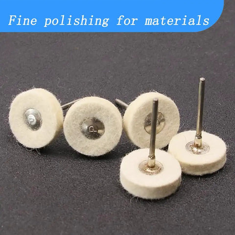 20 Pack Pro Grade Compressed Wool Felt Polishing Wheels With One Eighth Inch Mandrel for Rotary Tools displayed on black surface