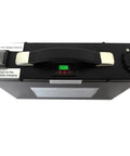 High Capacity Rechargeable Battery For RXFSP Electric Stair Climbing Hand Truck Dolly With Matching Charger Black power pack top view.