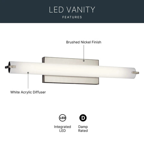 LED Linear Bathroom Vanity Light In Brushed Nickel Finish, Slim Modern Bath Bar For Mirror Mount, Energy Efficient LED Fixture
