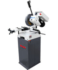 Heavy Duty Manual Cold Saw With Swivel Head And 45 Degree Miter 11 Inch Cutting Capacity One Point Five HP 3 Phase Motor HSS Blade And Coolant System for Steel Aluminum Copper Workhorse, side view.