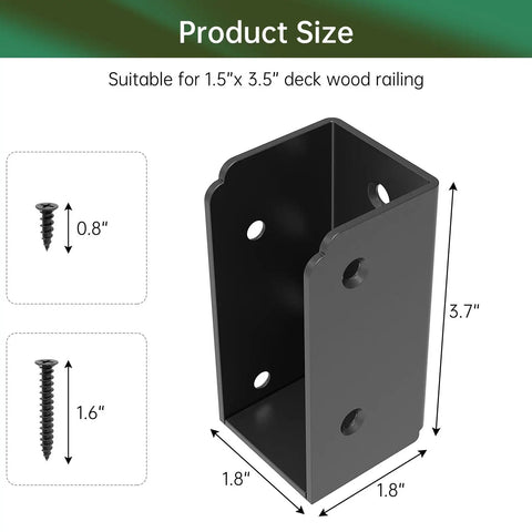 Heavy Duty Stainless Steel Deck Railing Brackets Connectors 4 Pack For 2x4 Stair Fence Handrail dimensions and screws
