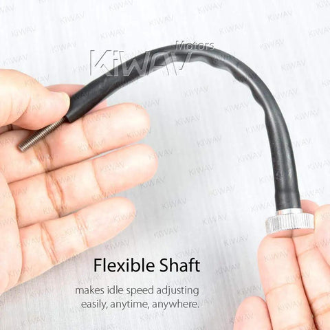 Hand holding a flexible shaft with knurled grip, part of Extend Idle Speed Adjustment Screw Featuring Flexible Shaft And Knurled Grip For Harley V Twin Carburetors No Sweat Hand Tune Up Keep Your Machine Cruising Smooth.
