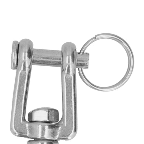 Heavy Duty Lifting Clevis Chain Hook Set close-up of stainless steel safety latch mechanism, 360 rotating feature.