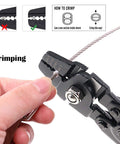 Close-up of Heavy Duty Wire Rope Crimping Tool Set With 180 Pcs Aluminum Double Barrel Ferrule Sleeves 1.2mm 1.5mm 2mm Pouch Included Crimp Pliers For Fishing Marine And DIY Rigging in use
