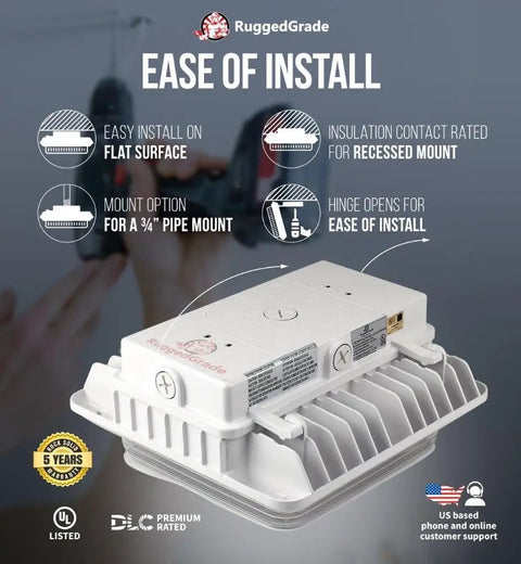 Ease of install features of Beast Bright 150W LED Canopy Light Polaris I Series With Over 20,000 Lumens for parking garages