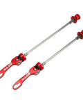 Red Quick Release Bike Skewers Set 2 Pack Front 15cm And Rear 18.5cm Aluminum Alloy Axles With M5x0.8 Thread