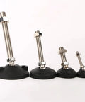 Adjustable Leveling Feet Made From Nylon And Stainless Steel For Durability And Corrosion Resistance, Heavy Duty Base Options 40 50 60mm, M8 M10 M12 Threads, 50 80 100 150mm Bolt Lengths, Easy Height Tuning For Furniture And Equipment. Black adjustable leveling feet with stainless steel bolts in four sizes