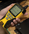 Hand using Versatile On The Go Cable Tester Kit with Scout Pro 3 for Ethernet data coax video and phone cables Starter Edition