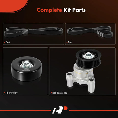 Complete parts of Engine Serpentine Belt Drive Kit For GM Trucks And SUVs Like Silverado Tahoe 4.8L 5.3L OHV V8 Built Tough