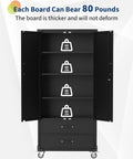 Open Beefy 72 Inch Metal Storage Cabinet on wheels showing adjustable shelves with load capacity labels