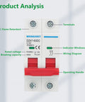 DC Miniature Circuit Breaker DZ47-63Z 500V 2 Pole 32A front view with terminals, indicator windows, and operating handle visible.