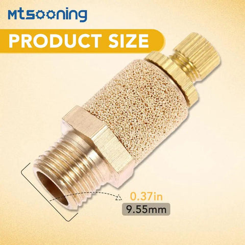 Pneumatic Exhaust Muffler With One Eighth Inch NPT Brass Heavy Duty Flow Control Silencer, close-up of thread and sintered body