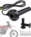 Full Twist Throttle Handle With Rolling Bearing And Cable Kit For IN10 Valtinsu Strike Shadow SX Electric Dirt Bike Includes Male Connector Black Built, shown with cable, handle, and male connector.