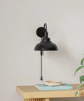 Black Gooseneck Industrial Wall Sconces With E26 Base Plug In Dimmer Vintage Farmhouse Vibe For Bedroom Nightstand on wall