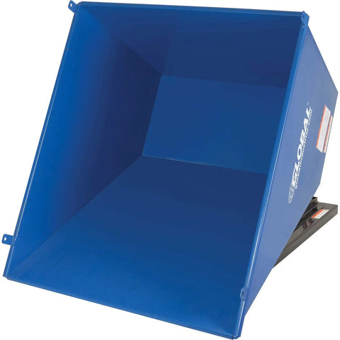 Super Top Notch Heavy Duty Steel Self Dumping Forklift Hopper With Straight Up Bump Release, blue interior, for waste disposal.